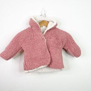 Zara Baby NWT Fleece Reversible Pink Cream Snap Button Jacket Size 9-12 Months